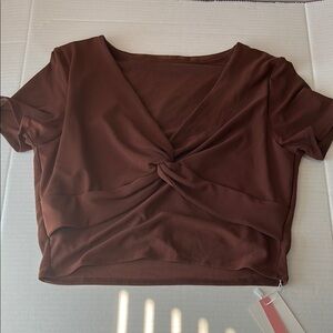 ReoRia Brown Crop Tie Front Short Sleeve Top